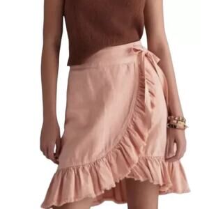 Pilcro Anthro Nettie Ruffle Wrap Mini Skirt Coquette Cottage XLP‎ Pink Fairy